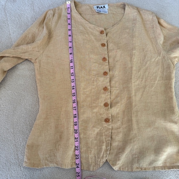 FLAX Linen Button Up Orange Yellow Wheat color Small - Picture 9 of 9